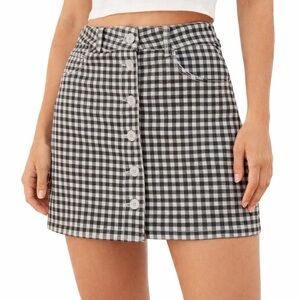 Reformation Bianca Skirt Black White Gingham Mini Denim, Size 25
